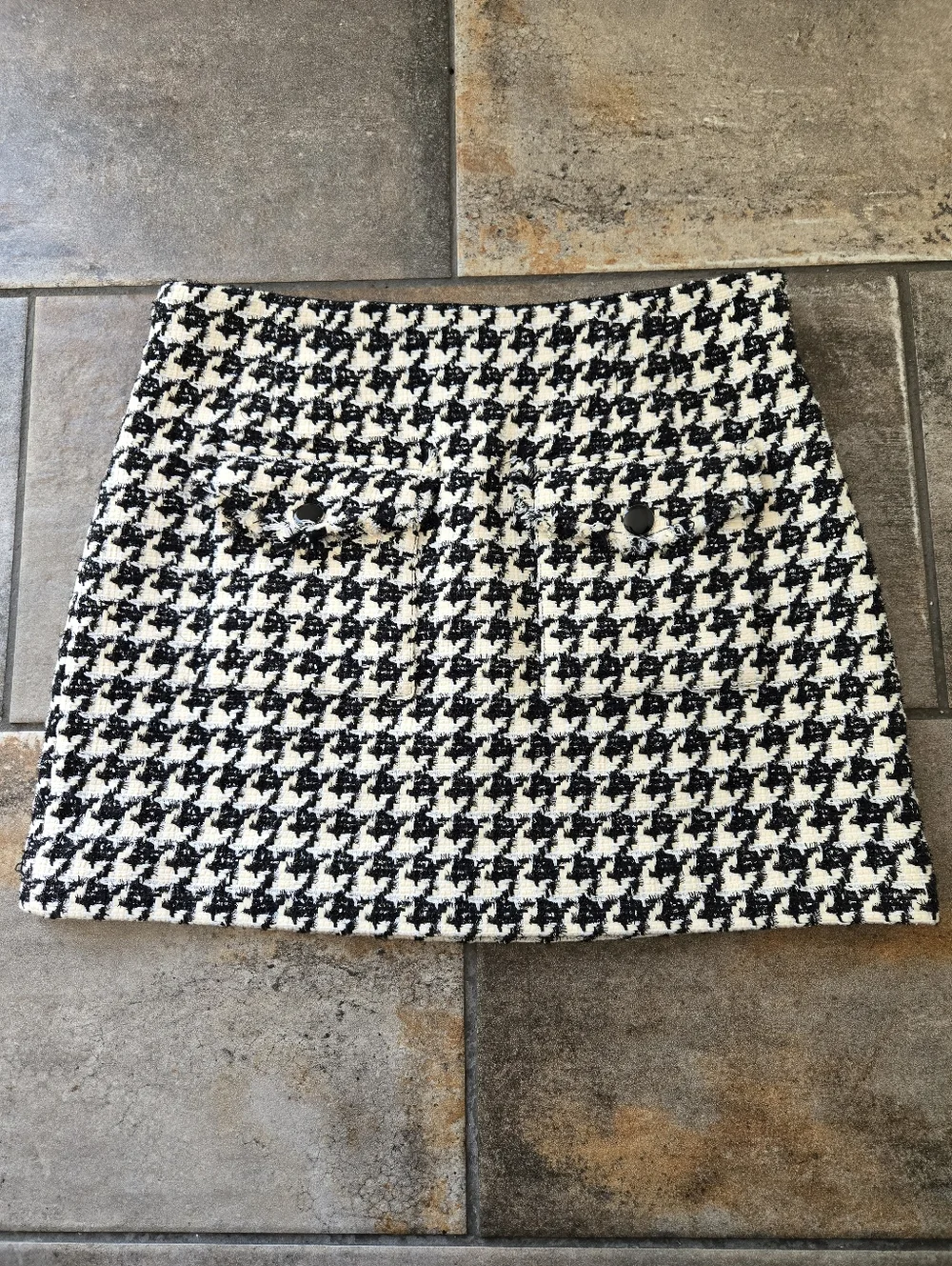 Veronica Beard Adriel Houndstooth Tweed Mini Skirt Black White Office Cotton 12 - Picture 2 of 13